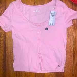 Baby pink button down crop top from holister